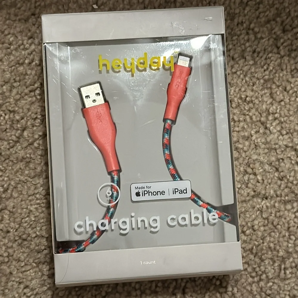 Heyday USB-A Braided Cable- Vibrant Coral iPhone